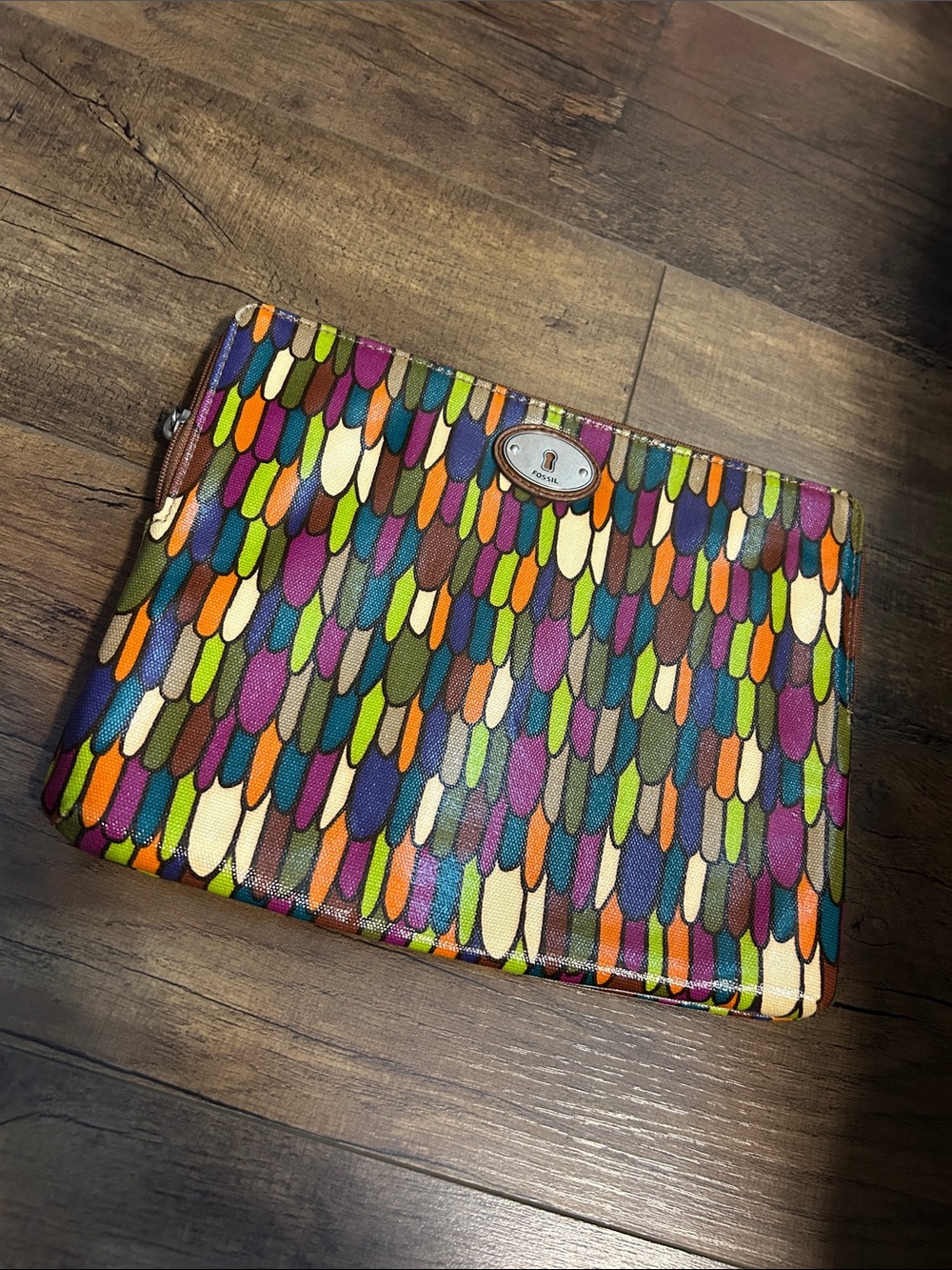 Fossil Multicolor Feather-Print Tech Bag/Clutch